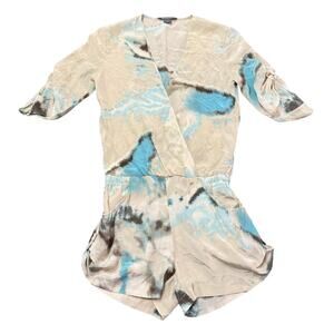 Armani Exchange A/X Women’s silk watercolor romper, pockets, faux wrap, Size 0